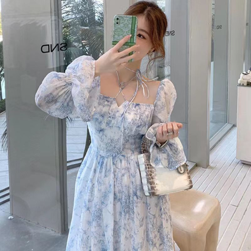 Slightly fat and light luxury custom French fat mm pure desire floral dress fashionable waist slimming high-end skirt