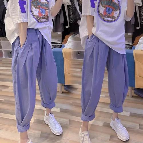 Internet celebrity extra large size women's clothing 300 pounds summer printed short-sleeved T-shirt + loose casual harem pants two-piece set