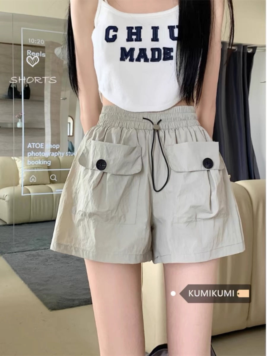 Kinmian Yamamoto Design Pocket High Waist Overalls Women's Niche Loose Wide Leg Casual Pants Straight Shorts