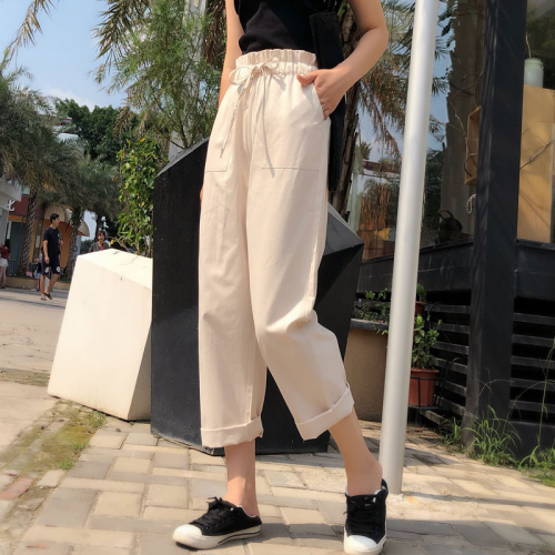 Casual pants for female students new Korean style harem pants with loose BF style casual high waist wide leg pants nine-point pants