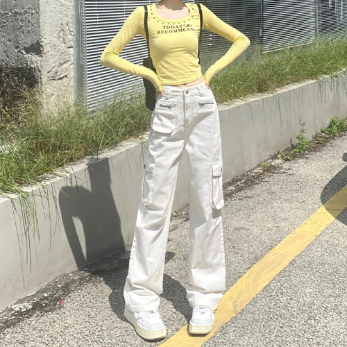 Real shot ~ high-waisted American overalls for women in autumn new ins trendy design niche retro wide-leg floor mopping pants