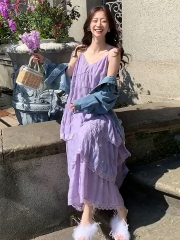 High-quality summer new Korean style niche atmosphere and temperament French suspender cake skirt dress