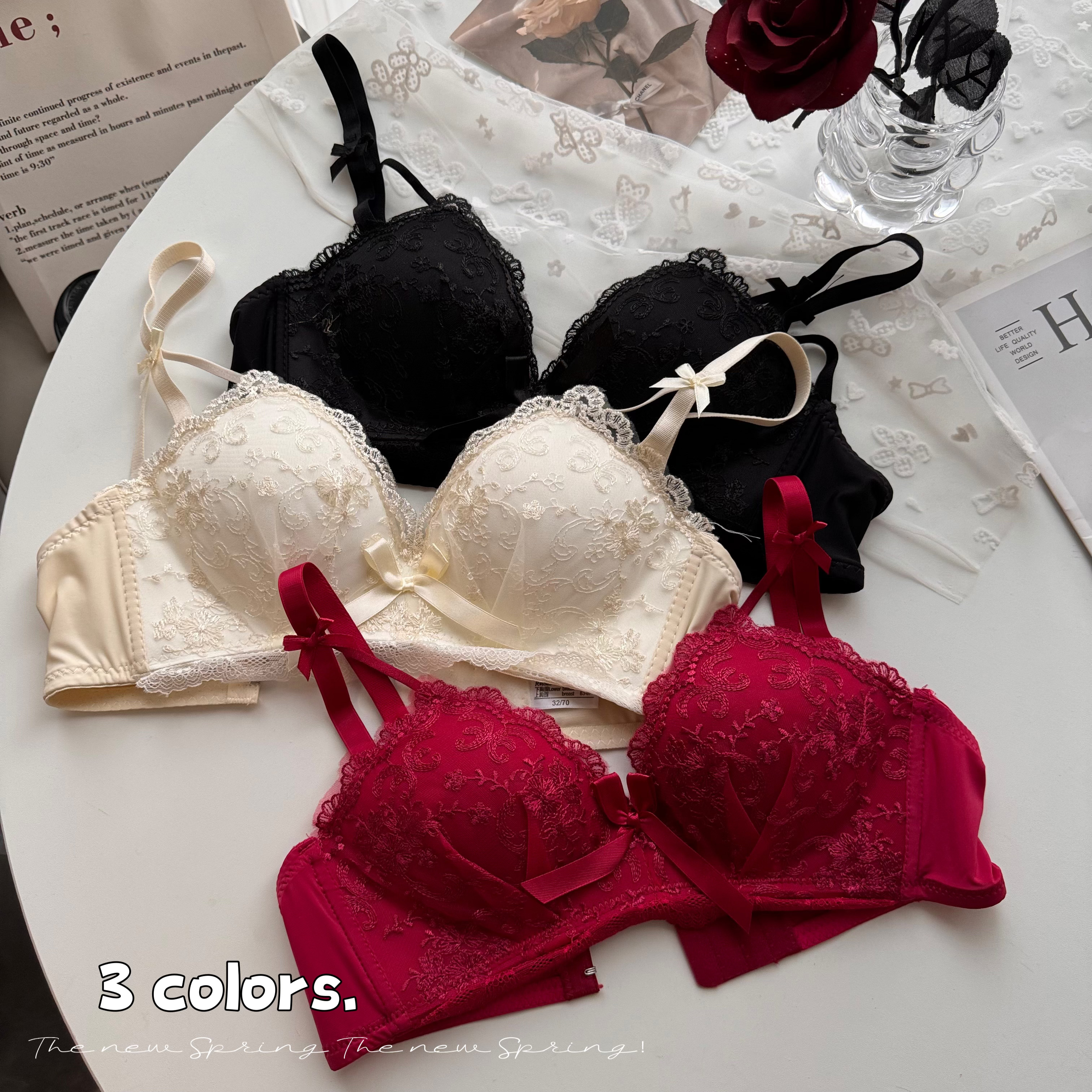 Real shot of Japanese summer sexy lace push-up bra without rims, girl bra, breast-retracting underwear