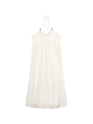 纯欲风挂脖雪纺连衣裙女夏季海边度假法式露背裙子高级感白色长裙