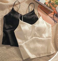 實拍價~法式提花吊帶中國風v領外穿上衣帶透氣胸墊舒適內衣女