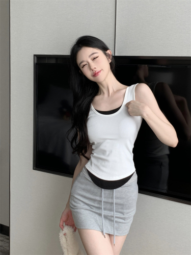 Real shot ~ Fake two-piece versatile casual vest with curved hem, slimming design and hot girl Maillard’s outfit