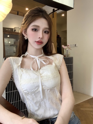 Real shot of lace vest suspender women's inner wear design niche pure desire beautiful back strap sleeveless top