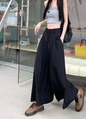 Real shot and real price 2023 new summer yuppie style skirt pants for women high waist drape casual pleated wide leg trousers