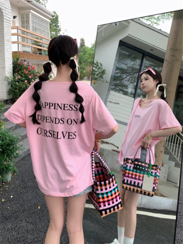 Actual shot~New candy color front and back printed loose T-shirt