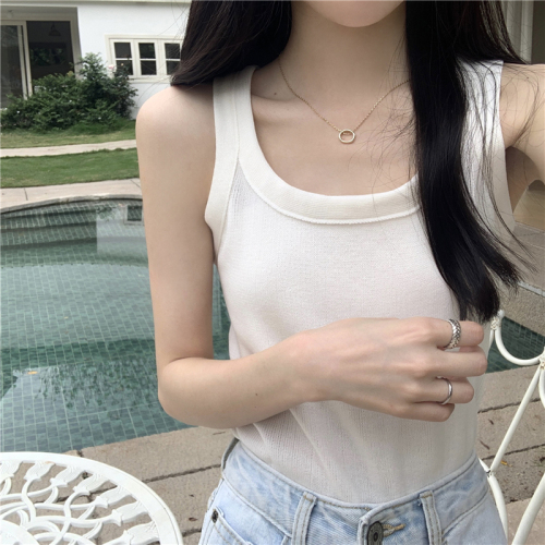 Real shot of new summer knitted sleeveless vest camisole top for women
