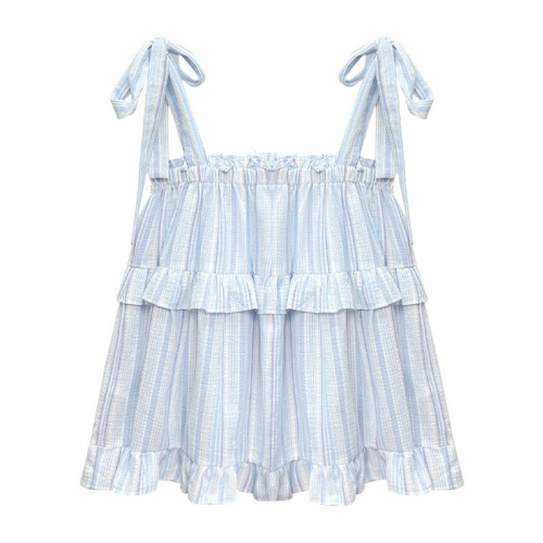 蓝色宽松吊带背心女夏季设计感小众绑带显瘦上衣度假风海边娃娃衫