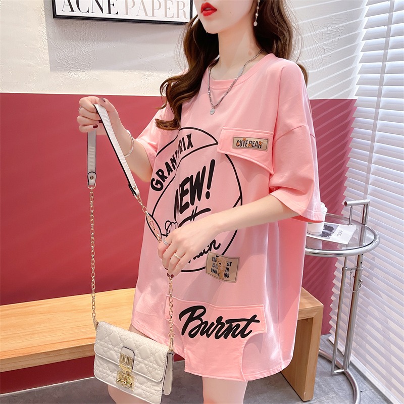 實拍 6535 拉架 設計感短袖T恤女夏裝薄款2024新款寬鬆大碼上衣