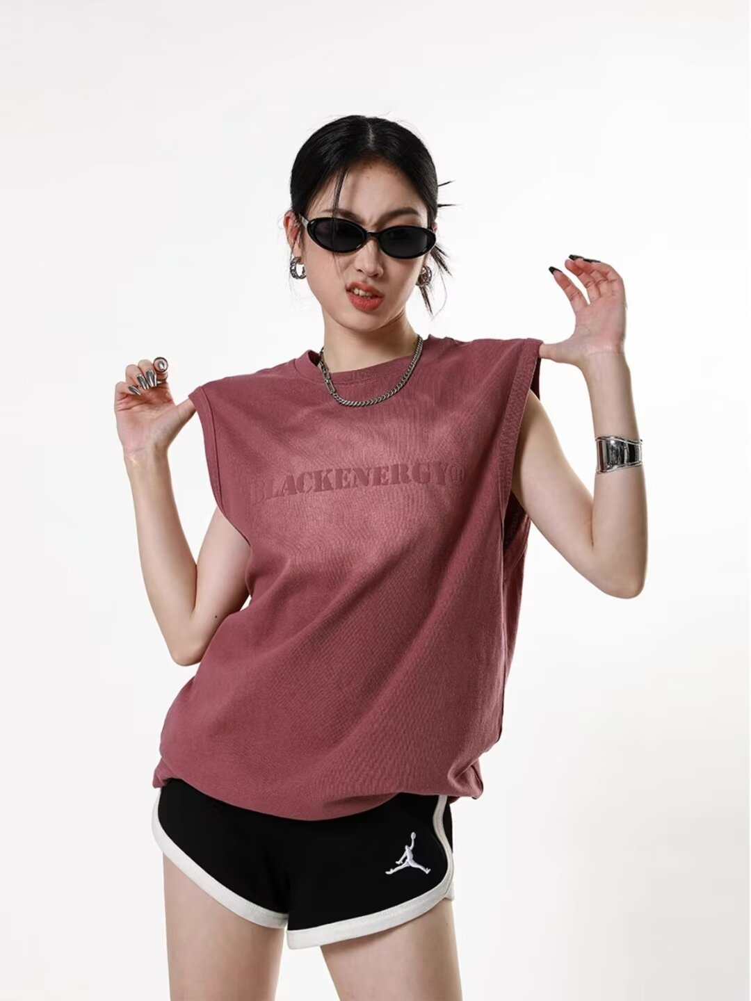 潮牌美式夏季虛幻印花水洗做舊背心女重磅寬鬆休閒坎肩無袖t恤