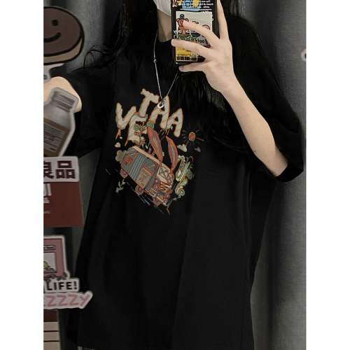 Douyin new summer pure cotton loose printed short-sleeved T-shirt