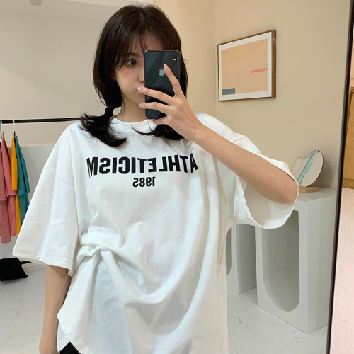 Real shot of pure cotton simple letter T-shirt women's short-sleeved trendy design niche summer ins Korean style top