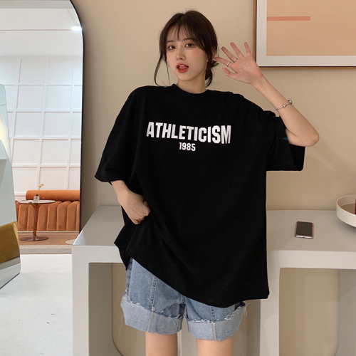 Real shot of pure cotton simple letter T-shirt women's short-sleeved trendy design niche summer ins Korean style top