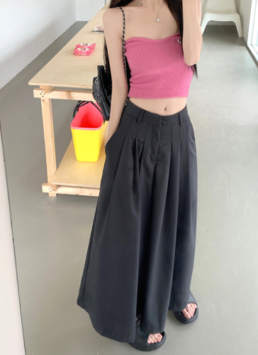 Real shot and real price 2023 new summer yuppie style skirt pants for women high waist drape casual pleated wide leg trousers