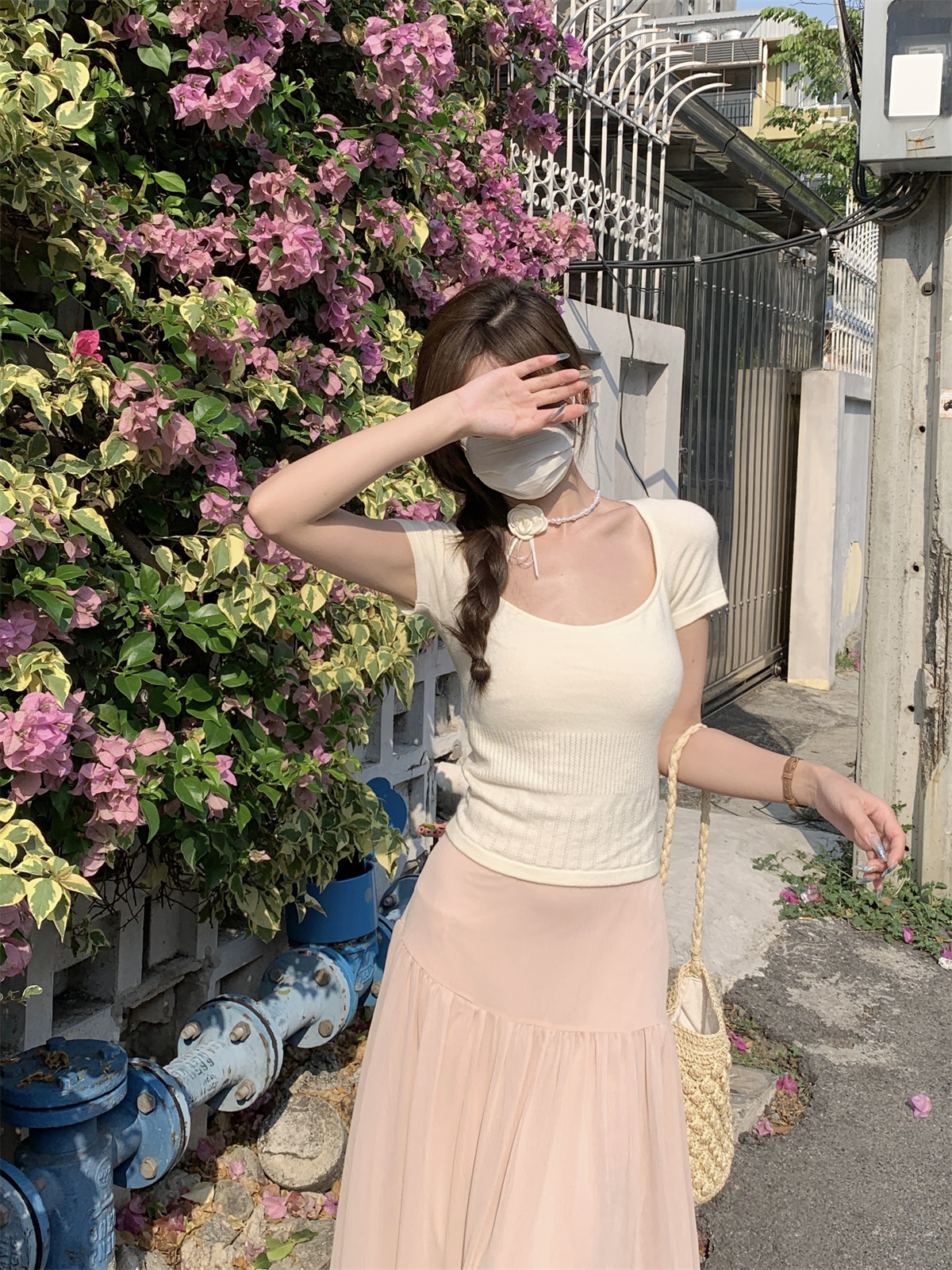Actual shot of summer Korean style Pure Desire Square Neck Slim Fit Small Versatile Andy Velvet Knitted Short Sleeve Top for Women
