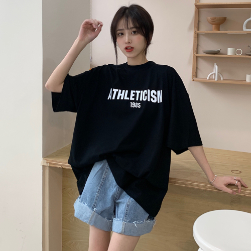 Real shot of pure cotton simple letter T-shirt women's short-sleeved trendy design niche summer ins Korean style top