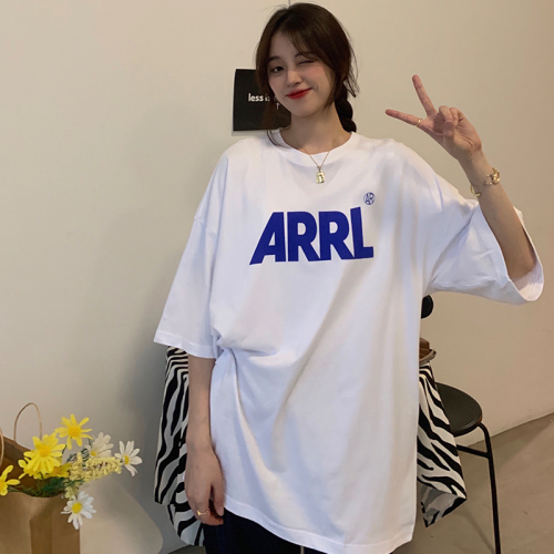 Real shot of pure cotton simple letter T-shirt women's short-sleeved trendy design niche 2024 summer ins Korean version trend