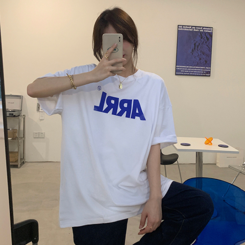 Real shot of pure cotton simple letter T-shirt women's short-sleeved trendy design niche 2024 summer ins Korean version trend