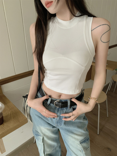 Real shot of summer Korean style slimming hot girl fishbone slim design versatile cotton vest T-shirt tops for women