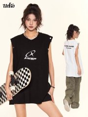 歐美高街小眾設計感運動背心女ins潮牌美式hiphop寬鬆夏季無袖t恤