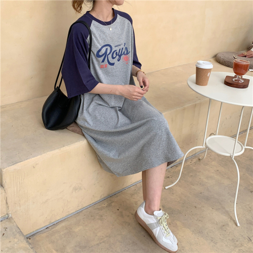 Actual shot of 6535 stretch cotton active long loose versatile maternity wear fat mm short-sleeved T-shirt dress trendy