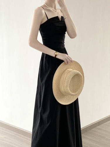 Real shot~Pleated suspender dress 2024 summer new style French retro waist A-line tube top dress