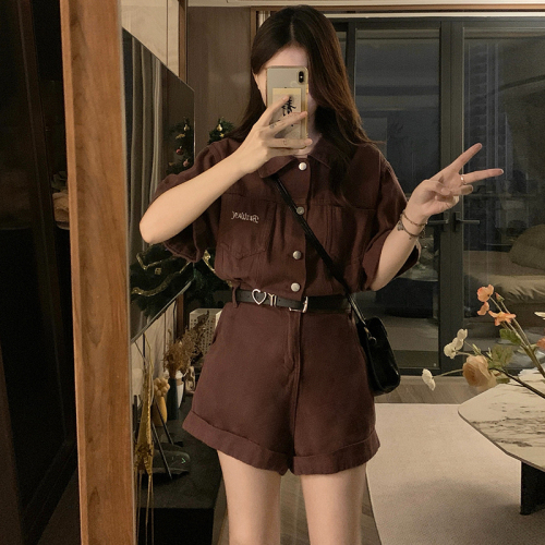Real shot!  Fashionable temperament overalls short style summer new small high-waisted slimming age-reducing suit