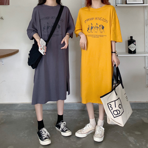 Real shot 6535 stretch cotton 2024 spring and summer new large size fat MM dress casual short-sleeved t-shirt for women
