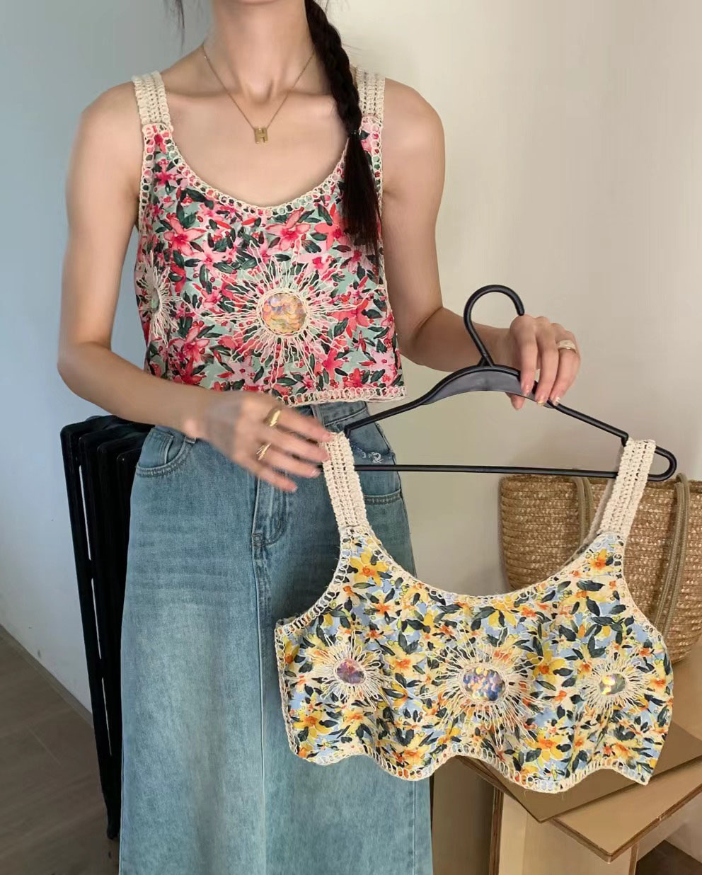 2024夏季別致無袖鏤空勾花背心女夏甜辣小眾設感流蘇洋氣上衣女