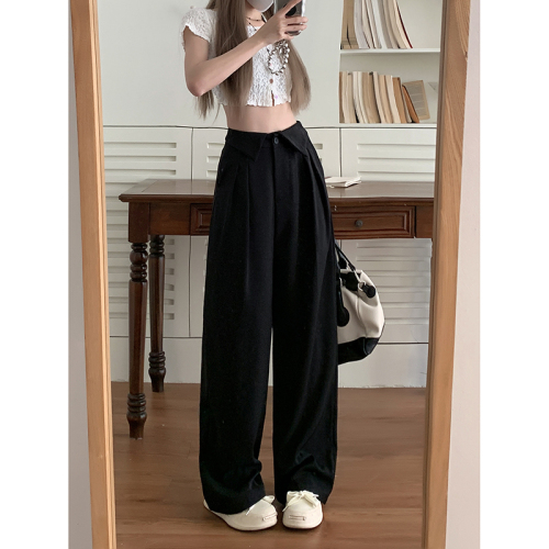 Actual shot of 2024 spring new style casual pants, designer suit pants, women's straight high-waist slim loose pants