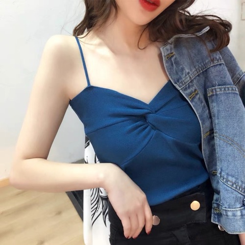 Summer Internet celebrity sexy small suspender knitted vest for women with a niche retro style inner bottoming outer top