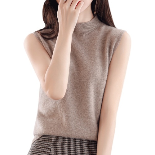Spring new sleeveless women's half turtleneck halter top women's solid color suit with wool sweater pullover vest