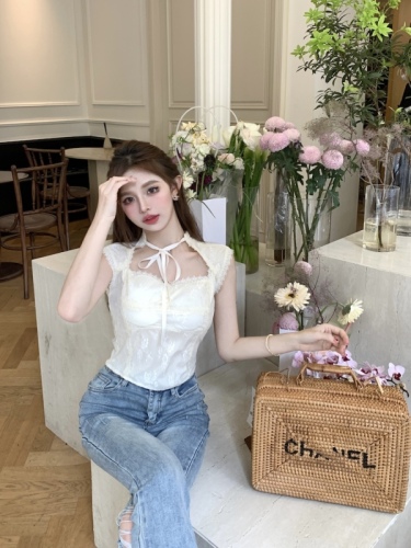 Real shot of lace vest suspender women's inner wear design niche pure desire beautiful back strap sleeveless top