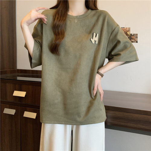 Actual shot of buckskin short-sleeved T-shirt for women in summer, loose Korean version for students, half-sleeved outer wear, bottoming shirt, fashionable ins