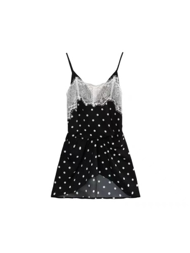 CHICYOU retro black design white polka dot lace stitching suspender slim and versatile top for women