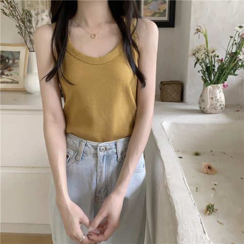 Real shot of new summer knitted sleeveless vest camisole top for women