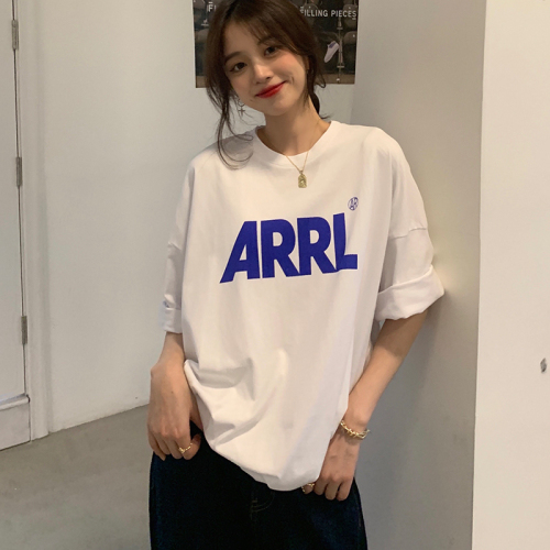 Real shot of pure cotton simple letter T-shirt women's short-sleeved trendy design niche 2024 summer ins Korean version trend