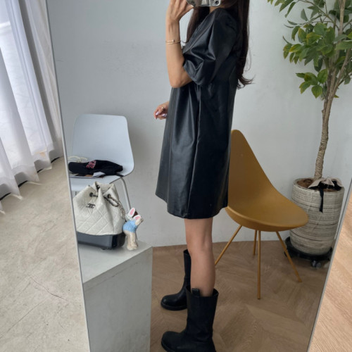 Versatile PU leather dress