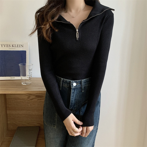 Design niche tops for fall, new style, lazy style, zipper half turtleneck, long-sleeved sweater
