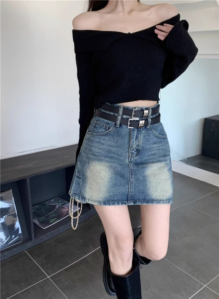 Retro large size short skirt denim skirt women's high waist summer 2024 new hot girl anti-exposure a-line skirt