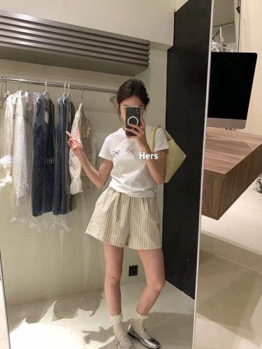 Korean style simple bow pattern printed short tee short sleeve T