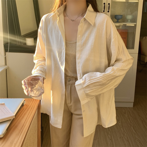 White sun protection clothing for women in autumn new long-sleeved casual shirt loose drape shirt thin cardigan