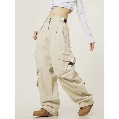 American high street retro multi-pocket overalls for women, new ins trendy loose straight and versatile casual long pants