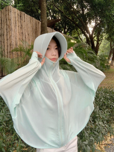 1011 real shot ~ Large size cloak, anti-UV, summer driving and riding sun protection clothing, blouse, thin, breathable, large brim
