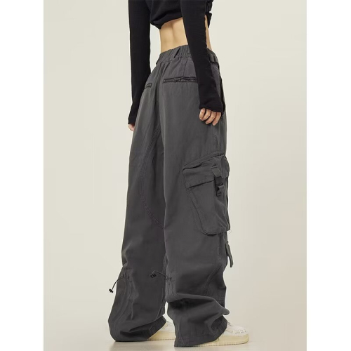 American high street retro multi-pocket overalls for women, new ins trendy loose straight and versatile casual long pants