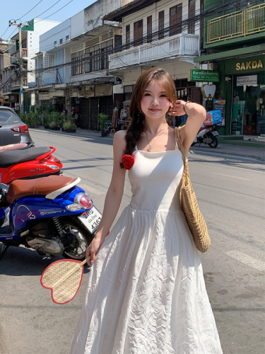 Real shot of White Moonlight Fairy Skirt~Korean chic simple layered lace blouse suspender skirt dress