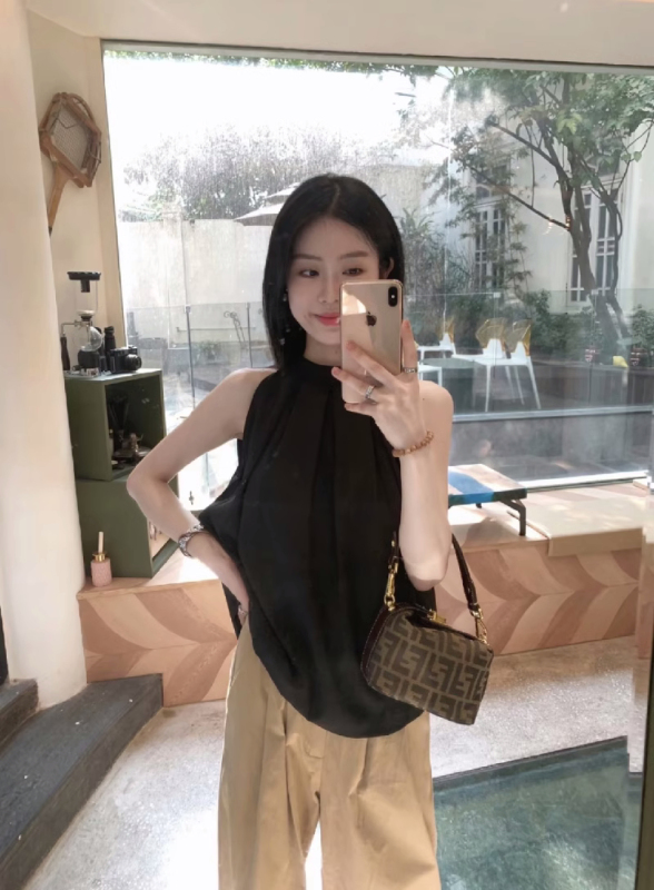 Small French style blue vest women's summer design niche chic outer wear slim sleeveless top
